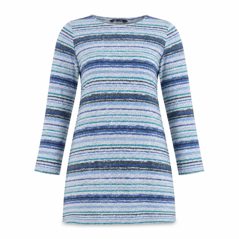 Bonmarché Women's Blue Striped Shift Dress Size 12 Long Sleeve