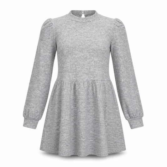 New Look Women Grey Size 10 Knit Long Sleeve Skater Dress