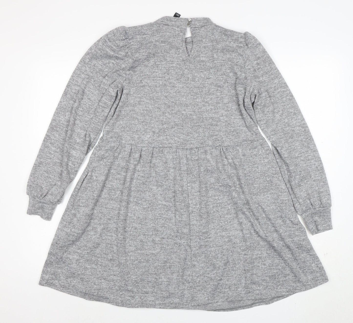 New Look Women Grey Size 10 Knit Long Sleeve Skater Dress