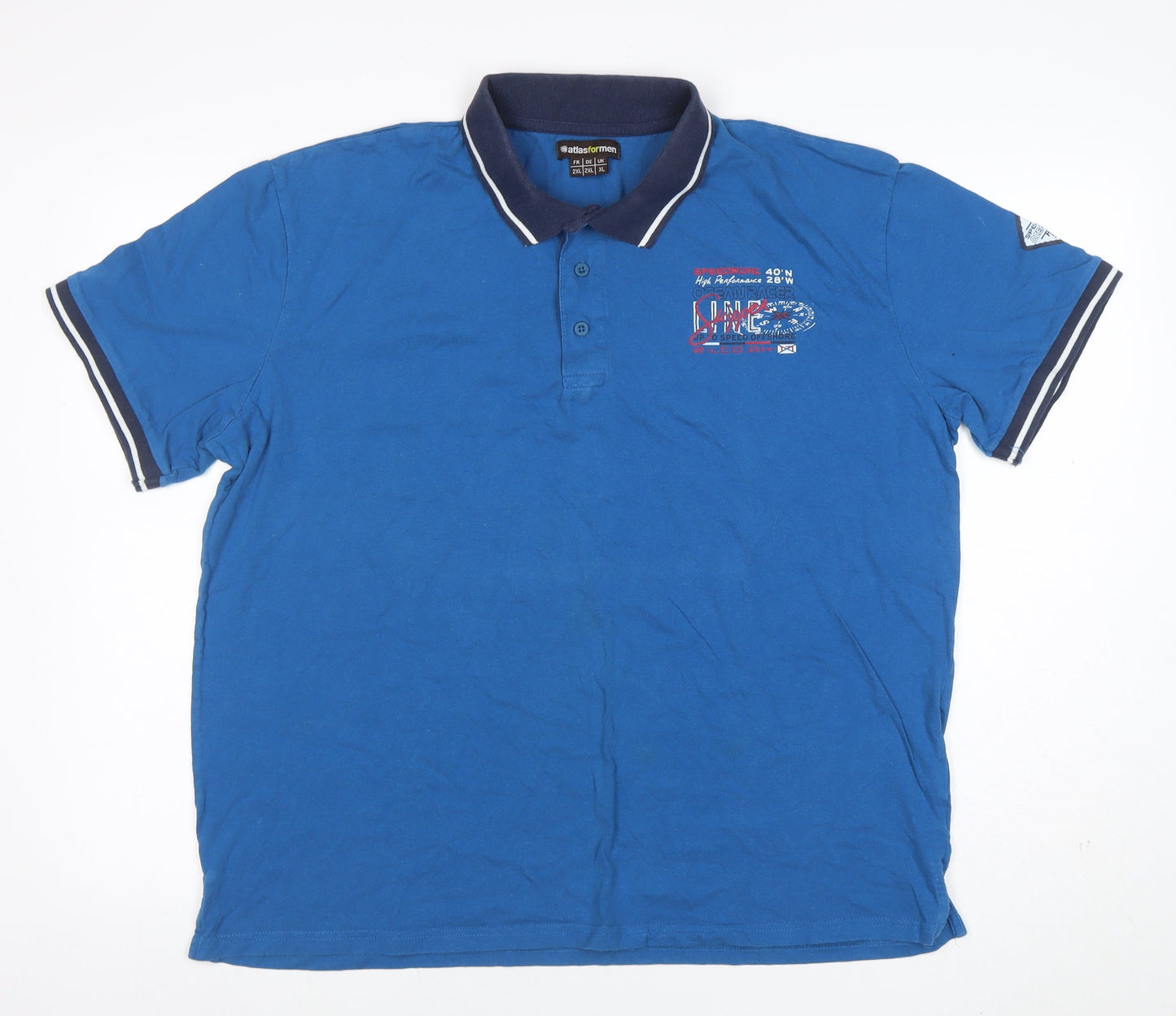 Atlas For Men Blue 2XL Cotton Polo Shirt Short Sleeve