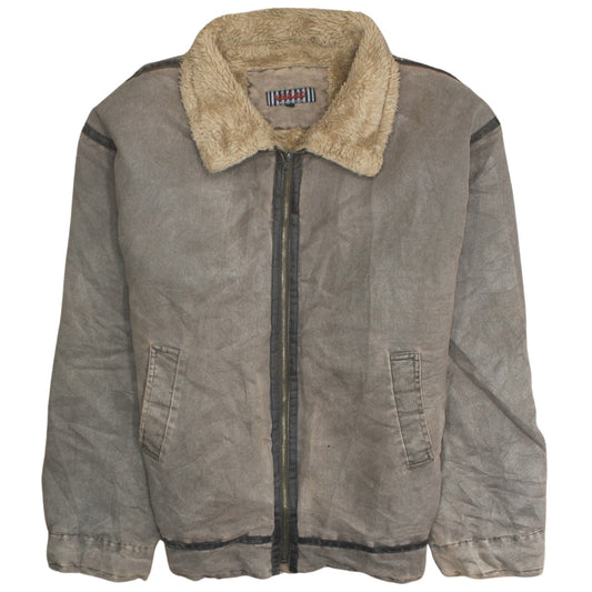 McGarland Men's Brown Faux Leather Bomber Jacket 2XL Lined Winter Coat