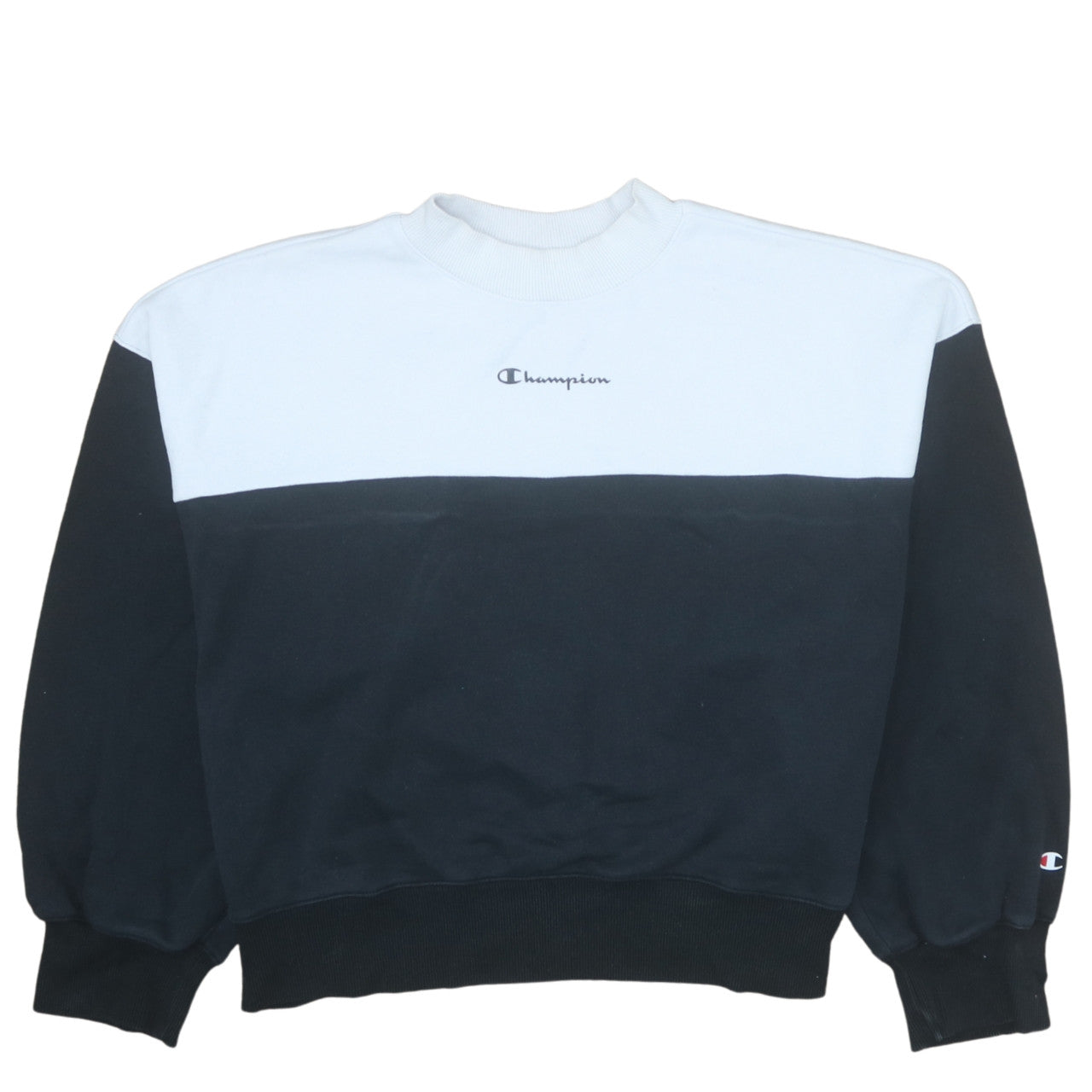 Champion Women Black & White Colourblock Crew Neck Sweatshirt Medium