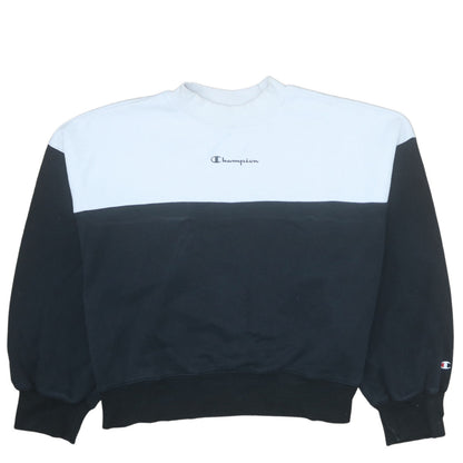 Champion Women Black & White Colourblock Crew Neck Sweatshirt Medium