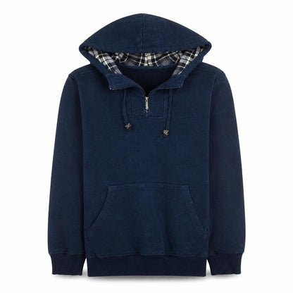 Front view of Lee Cooper Men's Blue L 1/4 Zip Hooded Sweatshirt Regular Fit
