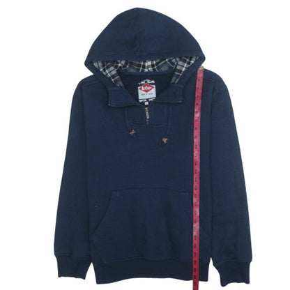 Close-up detail of Lee Cooper Men's Blue L 1/4 Zip Hooded Sweatshirt Regular Fit
