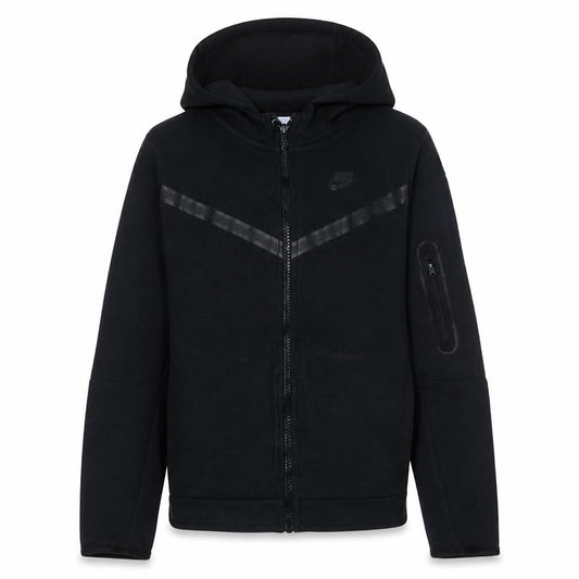 Front view of Nike boys’ black full zip hoodie xl 158-170cm fleece lined sportswear