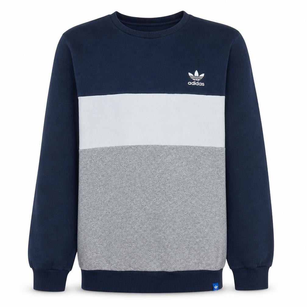 Adidas Men's Blue Colour Block Crew Neck Pullover Sweatshirt M