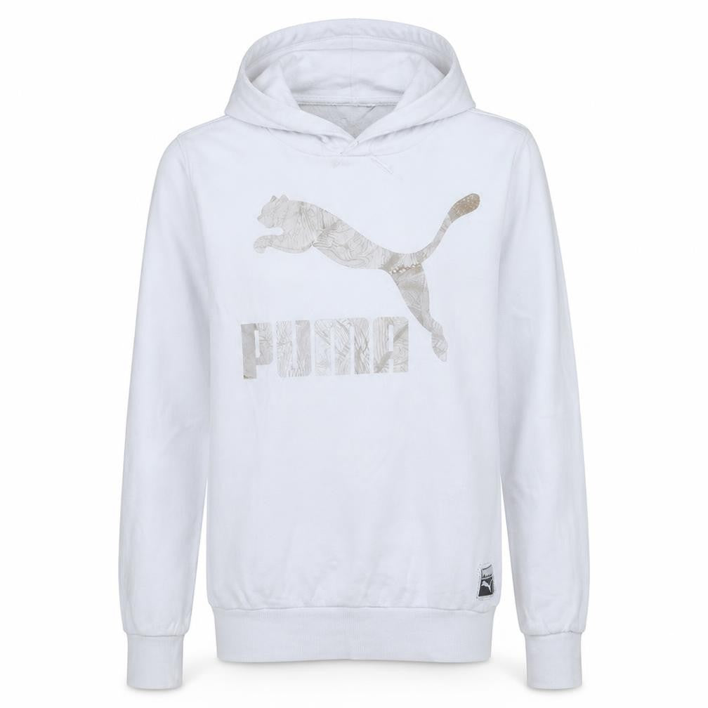 Puma Women's White L Pullover Hoodie with Logo Print