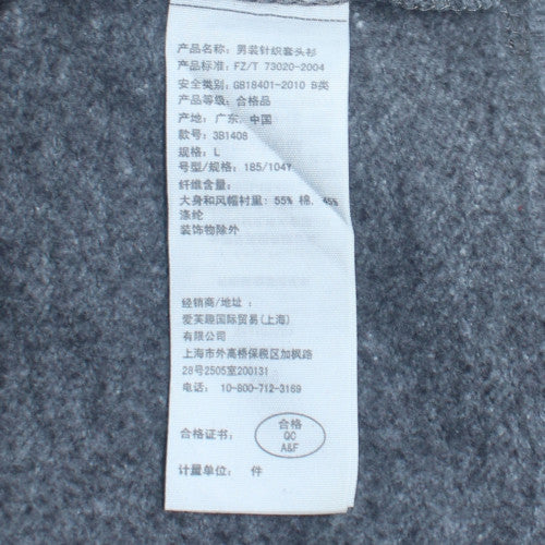 Hollister Men Grey Henley Hoodie L Fleece Logo Pullover Excellent
