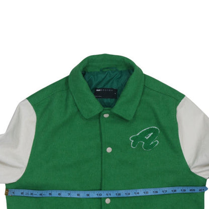 Back view of ASOS DESIGN Men's Green Varsity Jacket M Wool Blend Casual