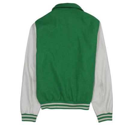 Brand and care label for ASOS DESIGN Men's Green Varsity Jacket M Wool Blend Casual