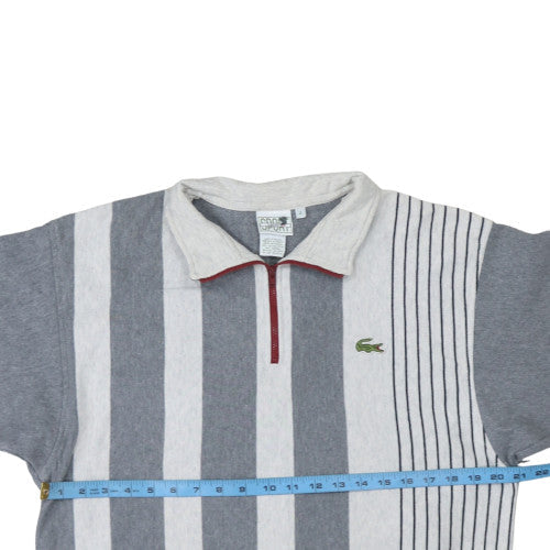 Lacoste Men Grey Striped 1/4 Zip Henley Sweatshirt Size L
