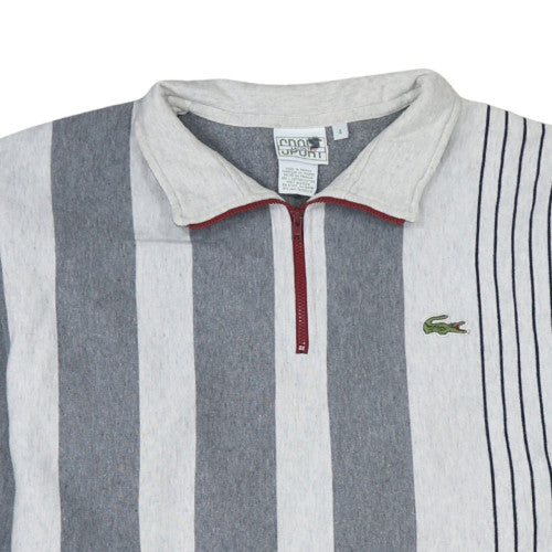 Lacoste Men Grey Striped 1/4 Zip Henley Sweatshirt Size L
