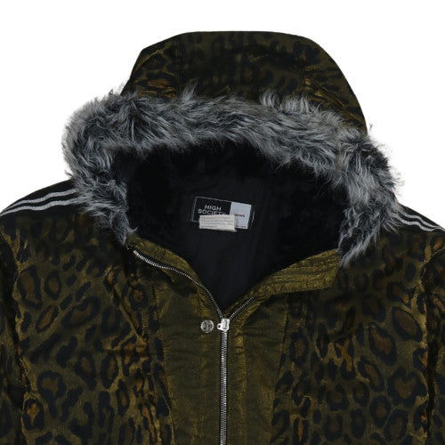 High Society Women Brown Leopard Faux Fur Hooded Anorak Jacket M