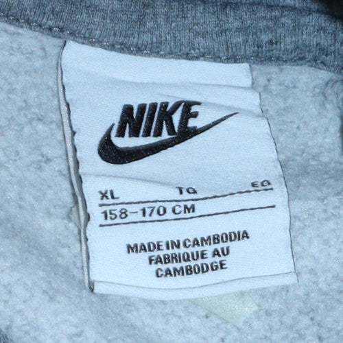 Nike Boys Grey Pullover Hoodie XL 158-170cm Fleece Lined Casual Sweatshirt