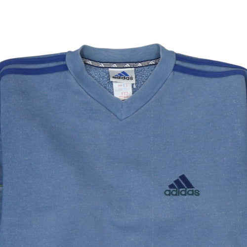 Adidas Men's Blue V-Neck Pullover Sweatshirt L Retro Sports Fleece