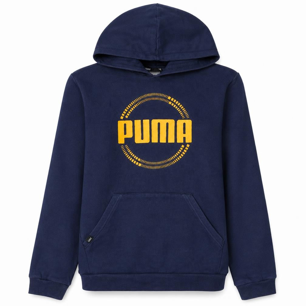 Puma Boys Navy Blue Pullover Hoodie 13-14 Years Logo Print Cotton Blend