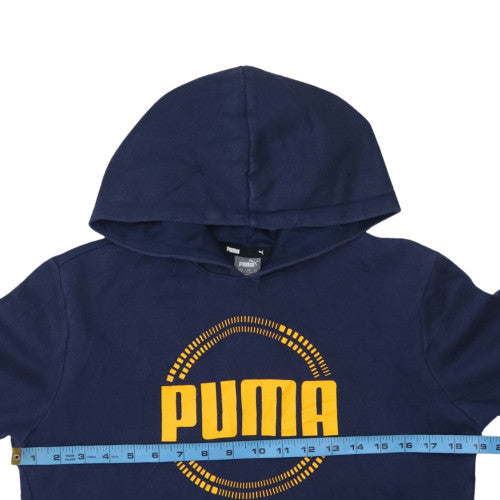 Puma Boys Navy Blue Pullover Hoodie 13-14 Years Logo Print Cotton Blend