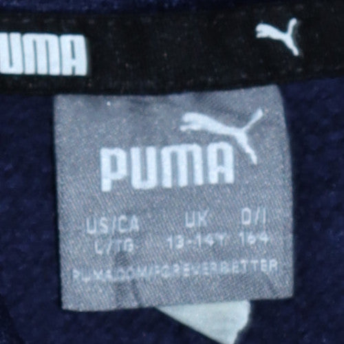 Puma Boys Navy Blue Pullover Hoodie 13-14 Years Logo Print Cotton Blend