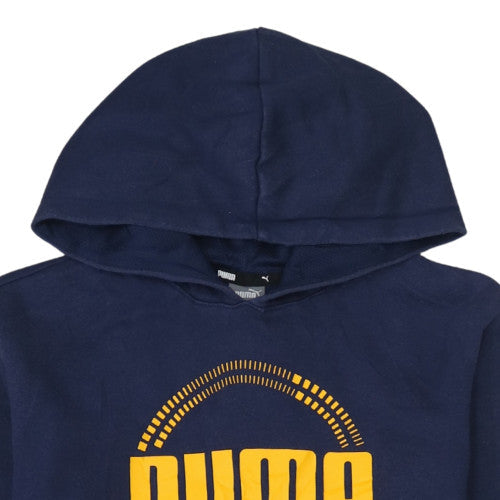 Puma Boys Navy Blue Pullover Hoodie 13-14 Years Logo Print Cotton Blend