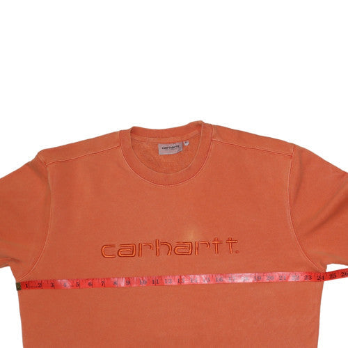 Carhartt Men's Orange Embroidered Logo Crew Neck Cotton Sweatshirt M