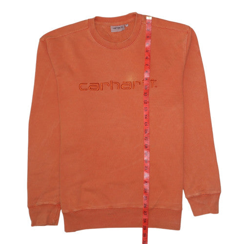 Carhartt Men's Orange Embroidered Logo Crew Neck Cotton Sweatshirt M