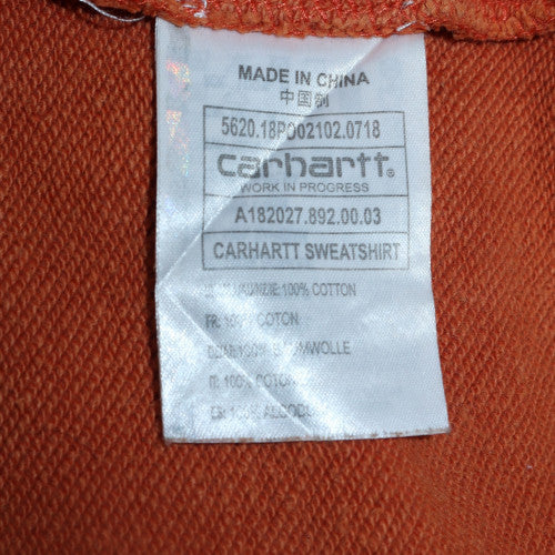 Carhartt Men's Orange Embroidered Logo Crew Neck Cotton Sweatshirt M