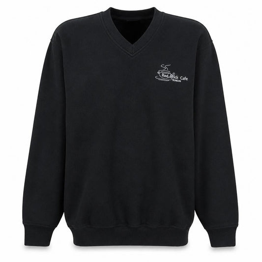 Russell Mens Black V-Neck Pullover Sweatshirt L Embroidered Logo