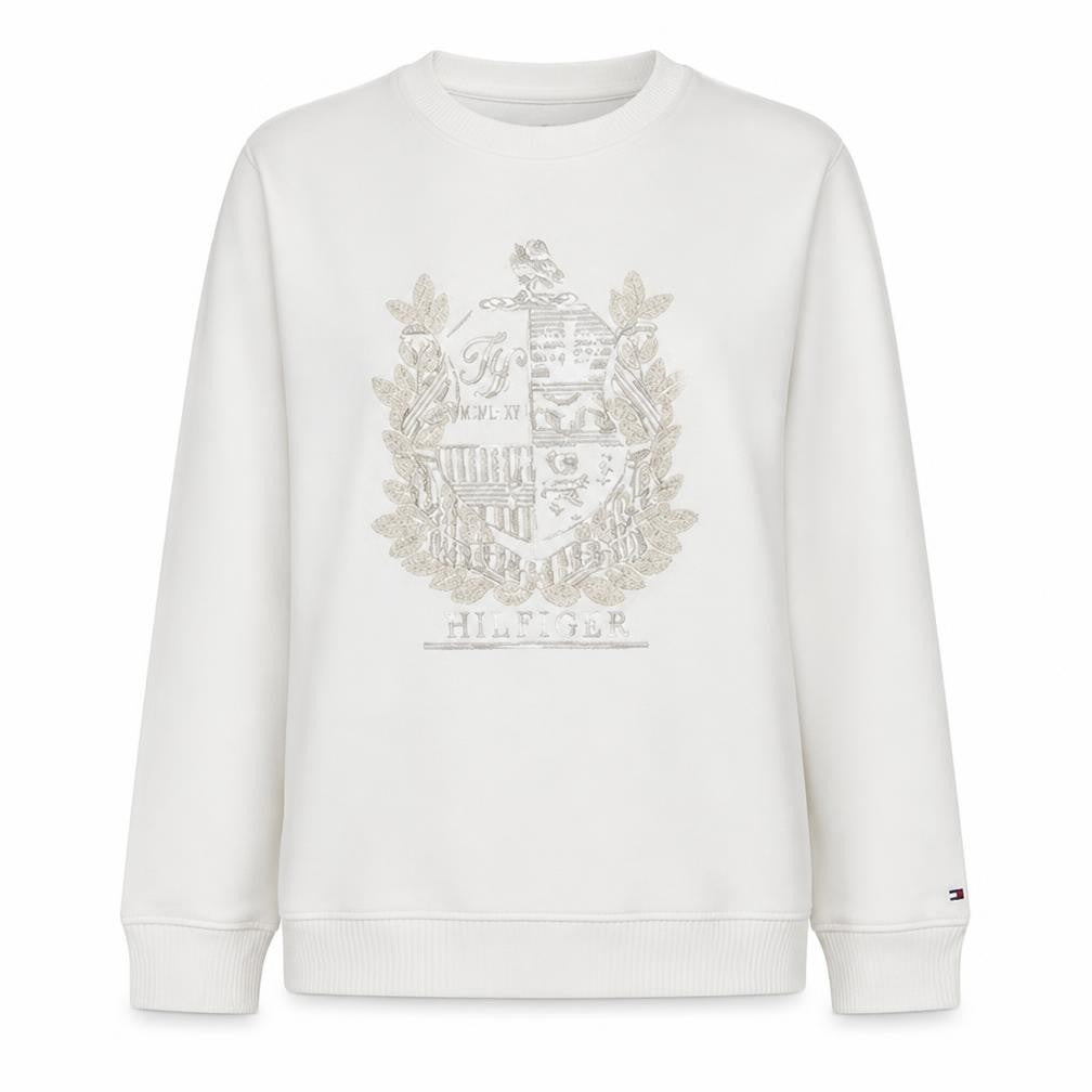 Tommy Hilfiger Womens White Embroidered Crest Sweatshirt S