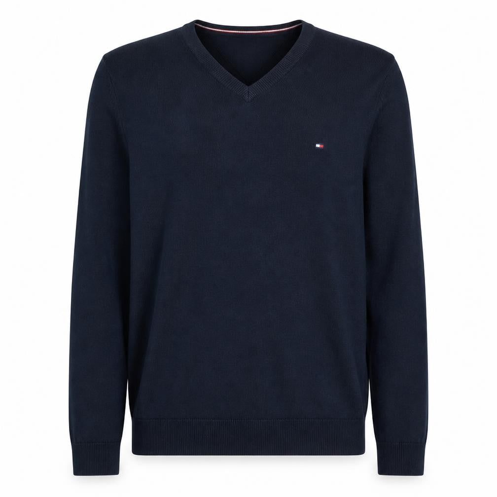 Tommy Hilfiger Men's Blue V-Neck Cotton Silk Long Sleeve T-Shirt M