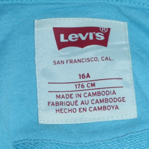 Levi's Girls Blue Pullover Hoodie 16 Years Logo Cotton Fleece Sweatshirt