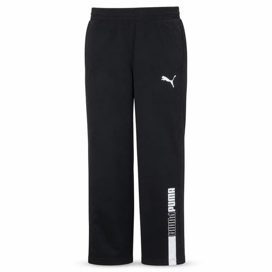 Front view of Puma Men Black Regular Fit Sweatpants, size M, Sports Logo Trousers