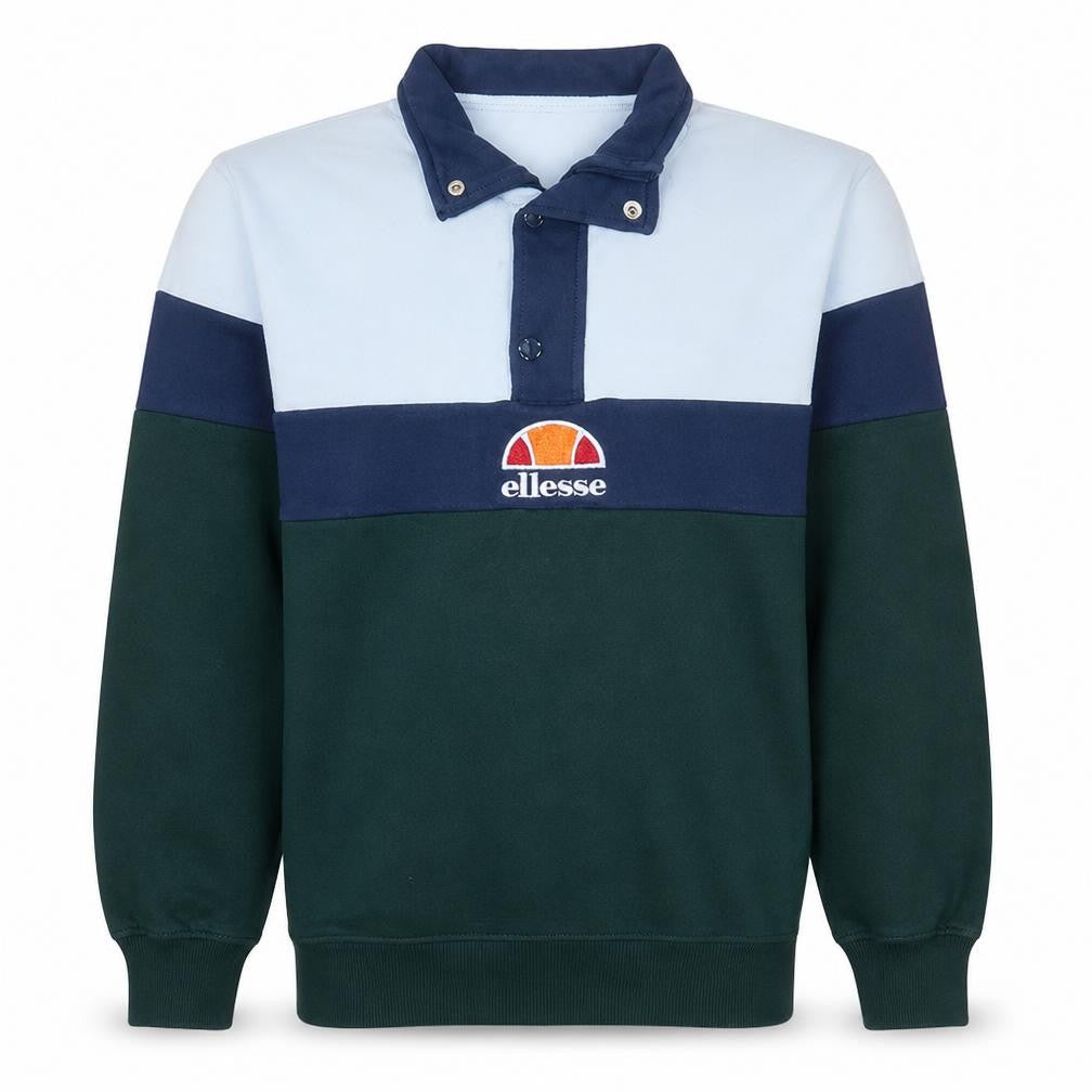 Ellesse Men's Blue Colourblock Collared Henley Sweatshirt M