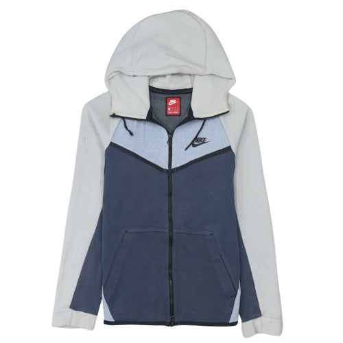 Nike Men's Grey Blue Full Zip Hoodie XS - Cotton Blend Sportswear