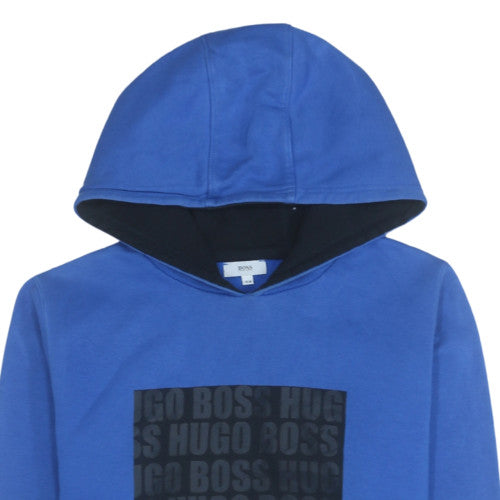 Hugo Boss Boys Blue Pullover Hoodie 16 Years Logo Print Regular Fit