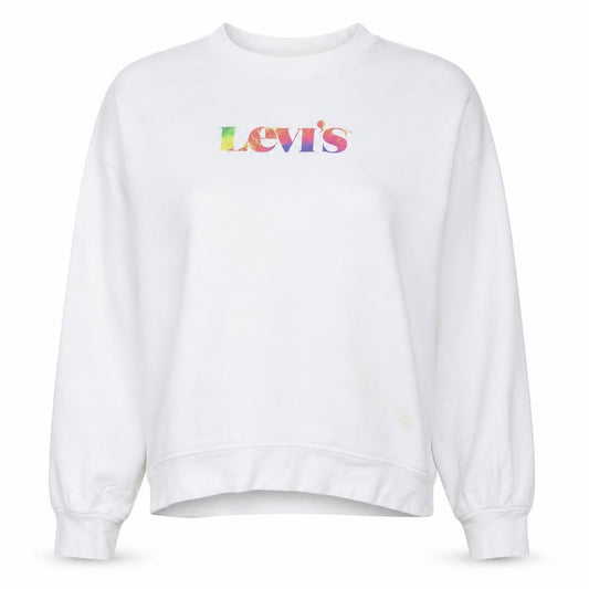 Levi's Women's White Crew Neck Pullover Sweatshirt L Logo Print