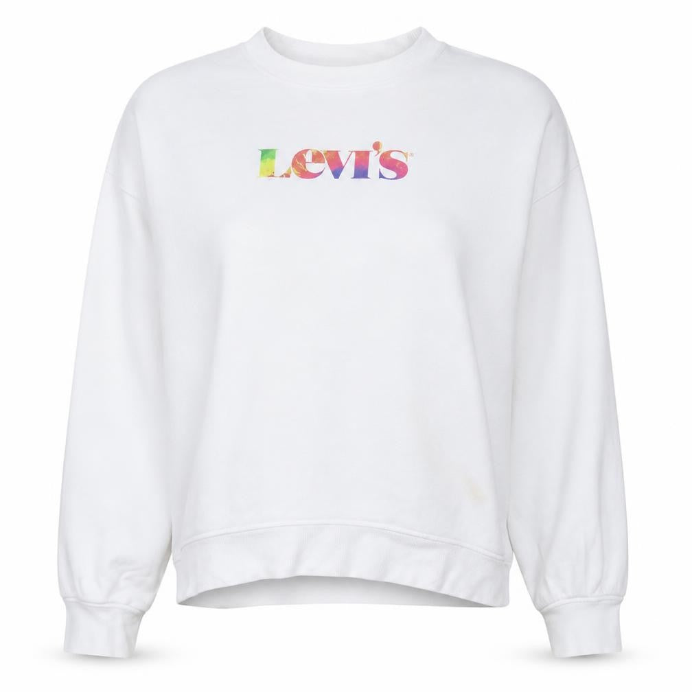 Levi's Women's White Crew Neck Pullover Sweatshirt L Logo Print