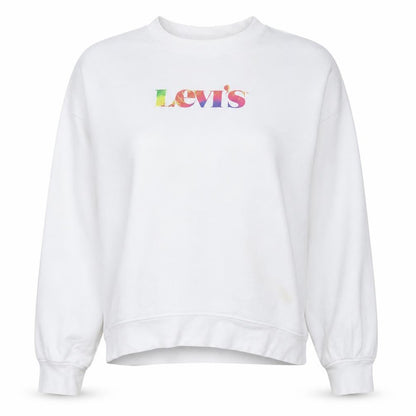 Levi's Women's White Crew Neck Pullover Sweatshirt L Logo Print