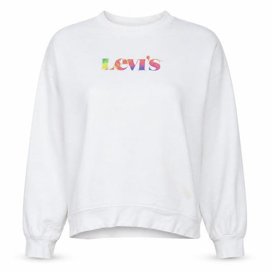 Levi's Women's White Crew Neck Pullover Sweatshirt L Logo Print