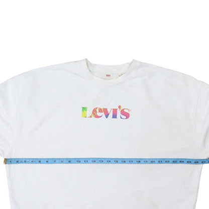 Levi's Women's White Crew Neck Pullover Sweatshirt L Logo Print