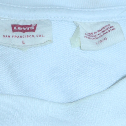 Levi's Women's White Crew Neck Pullover Sweatshirt L Logo Print