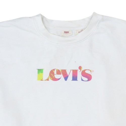 Levi's Women's White Crew Neck Pullover Sweatshirt L Logo Print