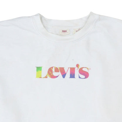Levi's Women's White Crew Neck Pullover Sweatshirt L Logo Print