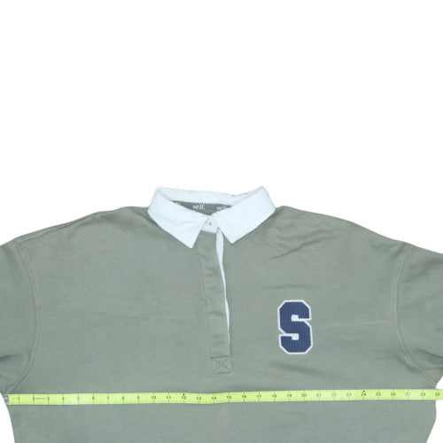 Next Men Green Collared Henley Sweatshirt L Logo Detail