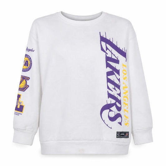 Front view of NBA girls’ white los angeles lakers graphic pullover sweatshirt 11-12 years