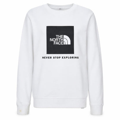 Front view of The North Face boys’ white xl pullover sweatshirt crew neck logo design