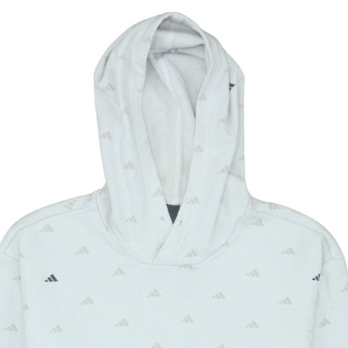 Adidas Men White Logo Pullover Hoodie L Regular Fit Fleece