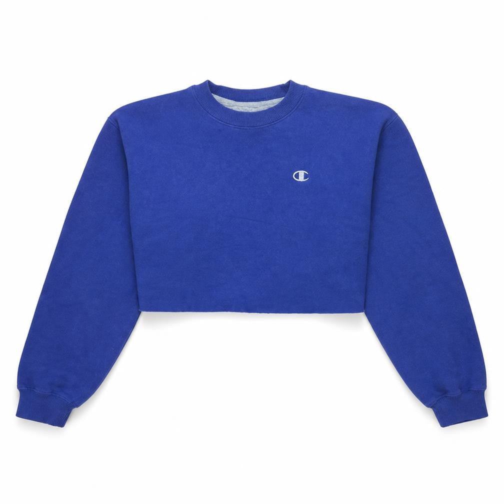 Champion Women Blue Crop Sweatshirt L Pullover Crew Neck Fleece
