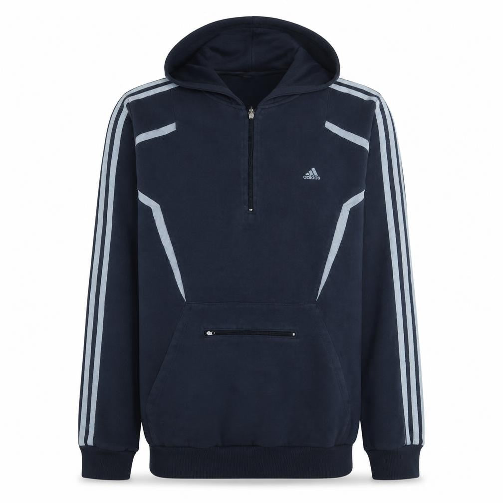 Adidas Men's Blue 2XL Half Zip Hooded Sweatshirt Fleece