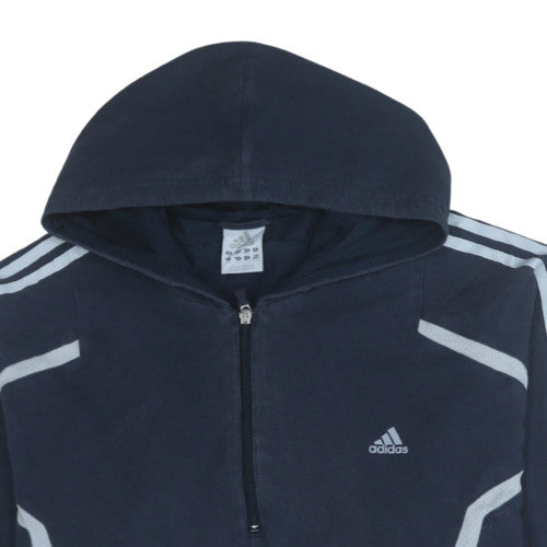 Adidas Men's Blue 2XL Half Zip Hooded Sweatshirt Fleece